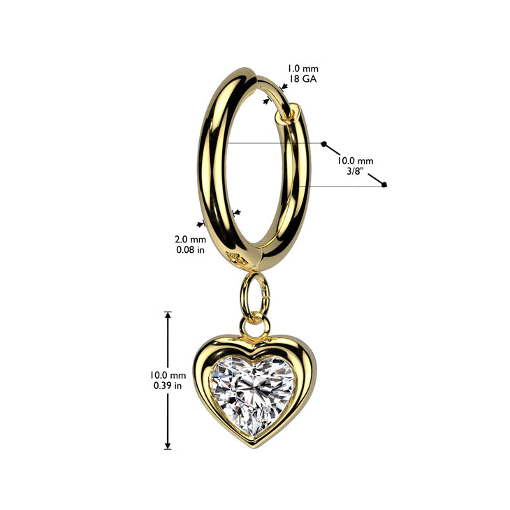 Cherry Diva Earrings Dainty Dangling Crystal Heart Hoop Earrings - Silver