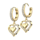 Dangling Crystal Heart Hoop Earrings - Gold