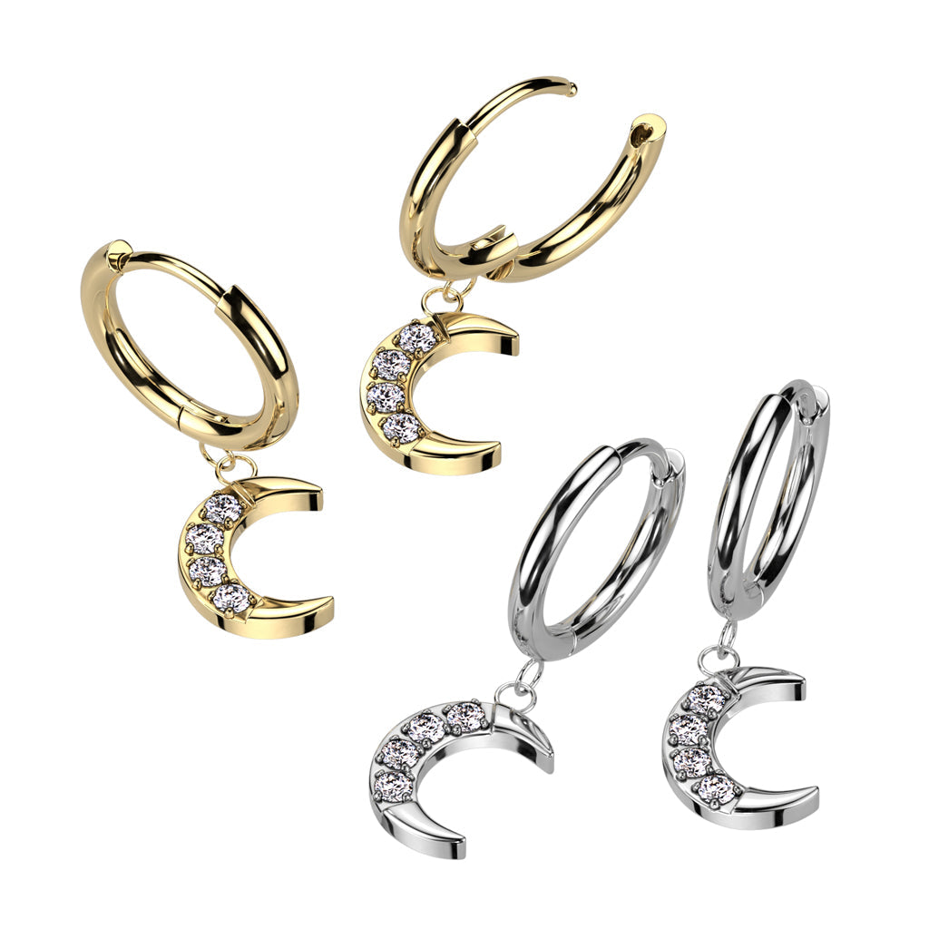 Cherry Diva Earrings Dangling Crystal Moon Hinged Hoop Earrings