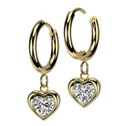 Cherry Diva Earrings Gold 18 Gauge Hypoallergenic Dangling Crystal Heart Hoop Earrings