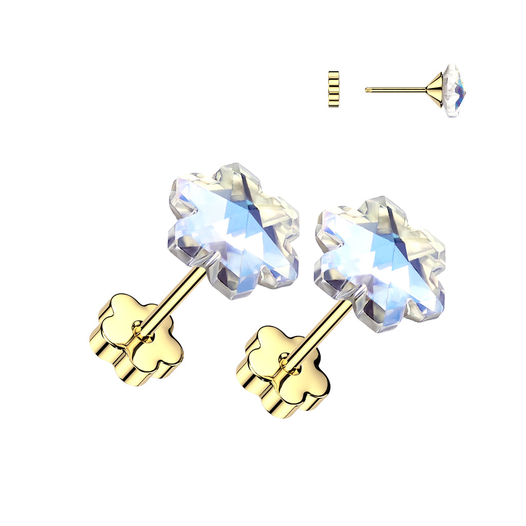 Cherry Diva Earrings Gold 20 Gauge Hypoallergenic Crystal Flower Stud Earrings