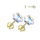 Cherry Diva Earrings Gold 20 Gauge Hypoallergenic Crystal Flower Stud Earrings