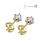 Cherry Diva Earrings Gold 20 Gauge Hypoallergenic Crystal Heart Stud Earrings
