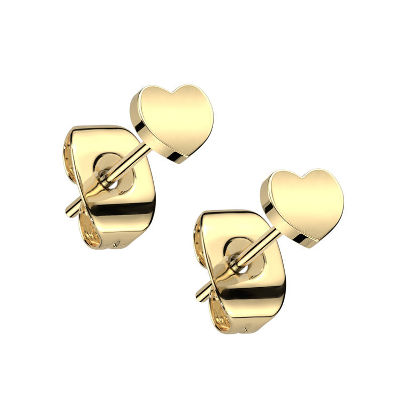 Cherry Diva Earrings Gold 20 Gauge Titanium Heart Shaped Stud Earrings
