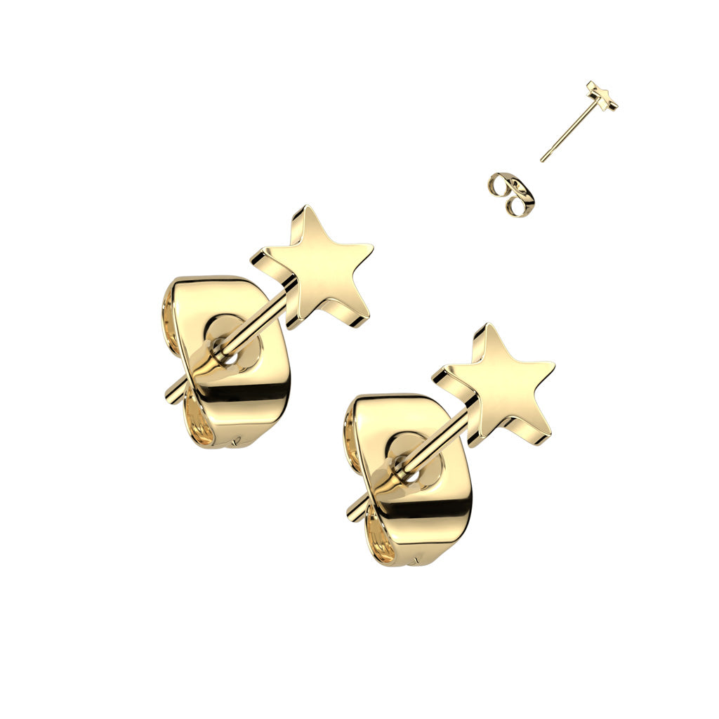 Cherry Diva Earrings Gold 20 Gauge Titanium Star Shaped Stud Earrings
