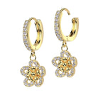 Cherry Diva Earrings Gold Dangling Crystal Flower Huggie Hoop Earrings