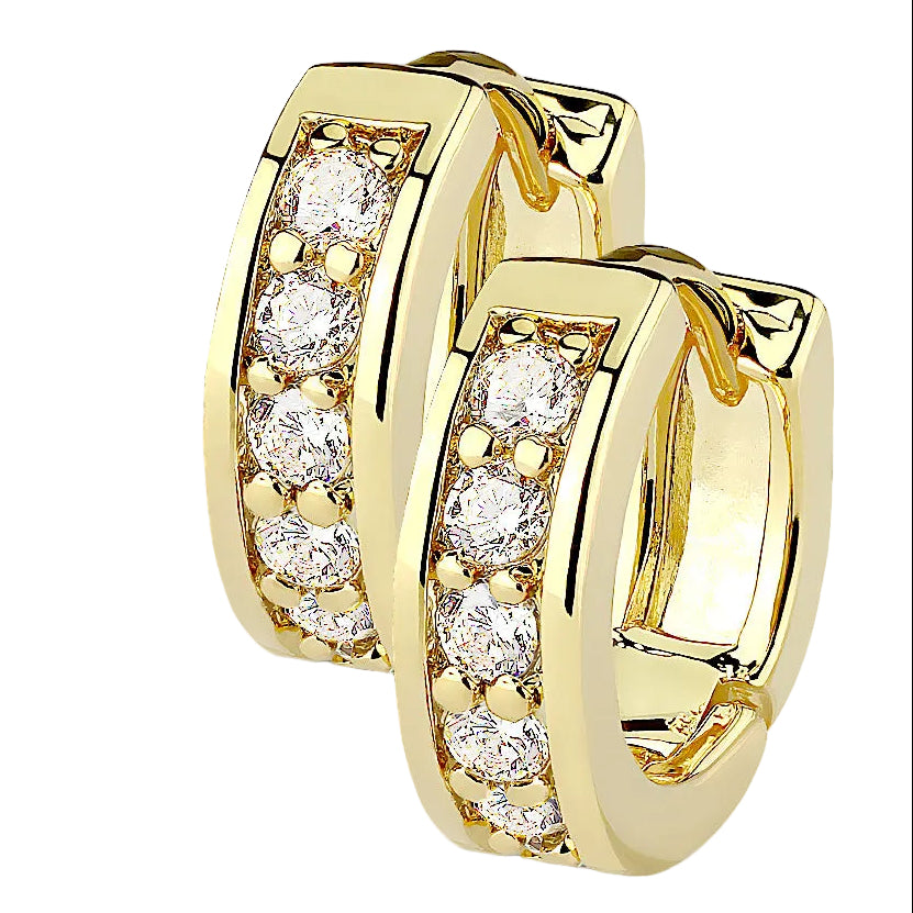 Cherry Diva Earrings Gold Hypoallergenic Channel Set Crystal Huggie Hoop Earrings