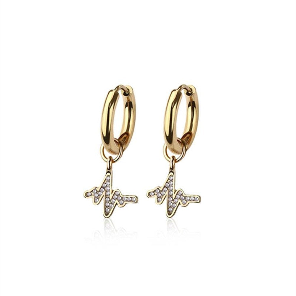 Cherry Diva Earrings Gold Hypoallergenic Dangling Crystal Heartbeat Huggie Hoop Earrings