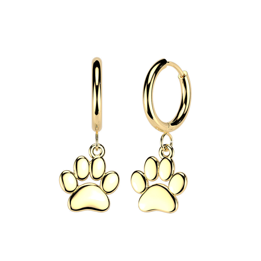 Cherry Diva Earrings Gold Hypoallergenic Dangling Crystal Paw Huggie Hoop Earrings