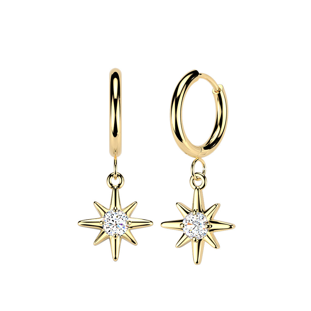 Cherry Diva Earrings Gold Hypoallergenic Dangling Crystal Star Huggie Hoop Earrings