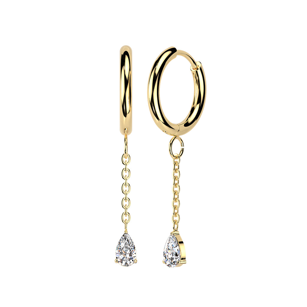 Cherry Diva Earrings Gold Hypoallergenic Dangling Crystal Teardrop Huggie Hoop Earrings