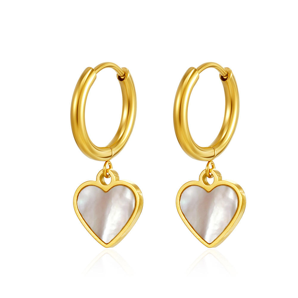 Cherry Diva Earrings Gold Hypoallergenic Dangling Pearl Heart Huggie Hoop Earrings