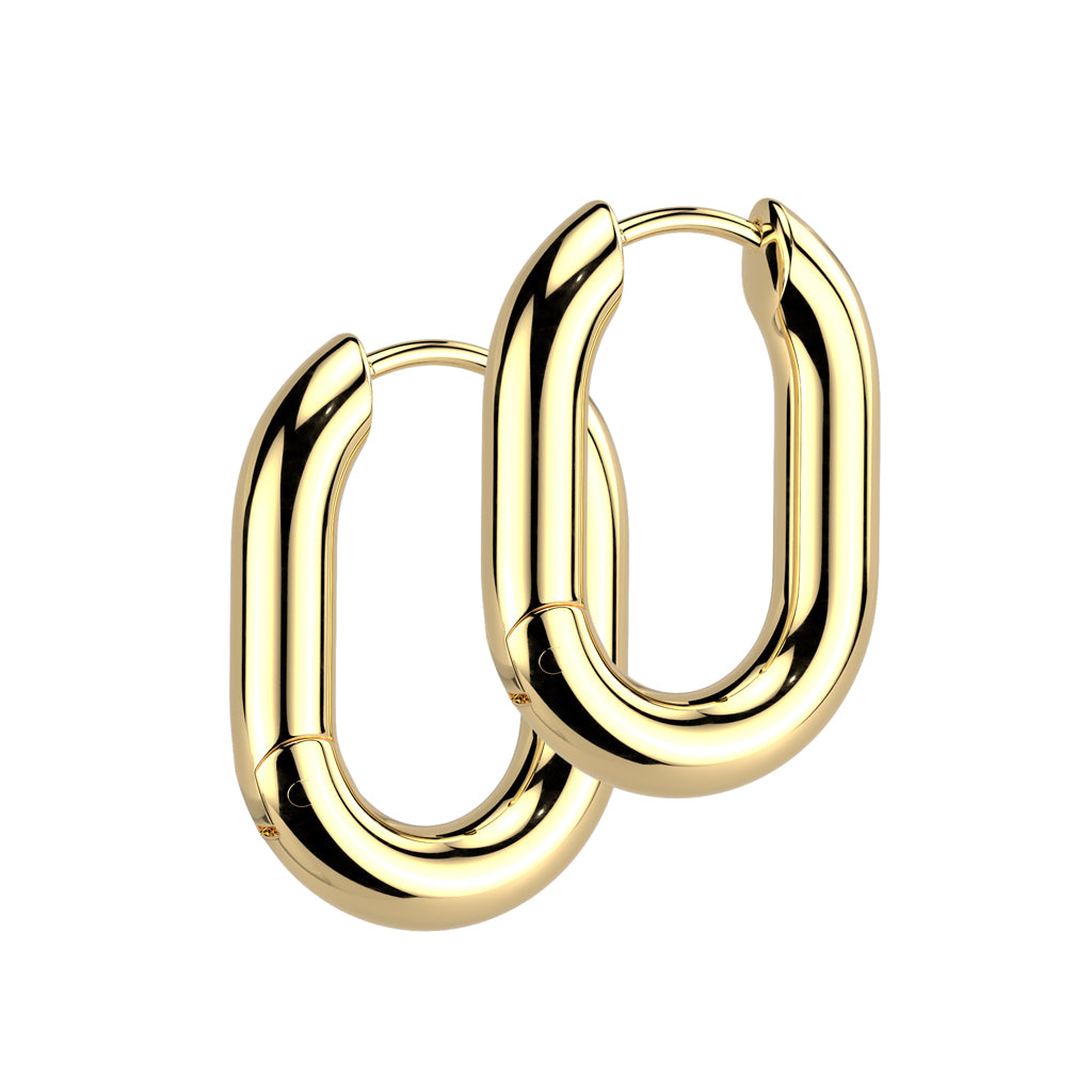 Cherry Diva Earrings Gold Hypoallergenic Rounded Rectangle Hinged Hoop Earrings