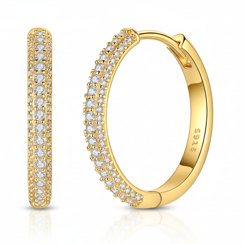 Cherry Diva Earrings Gold Plated Sterling Silver Crystal Hoop Earrings