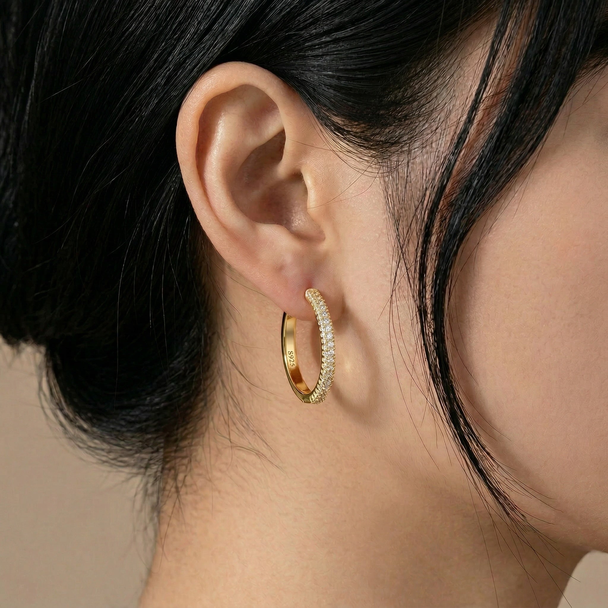 Cherry Diva Earrings Gold Plated Sterling Silver Crystal Hoop Earrings