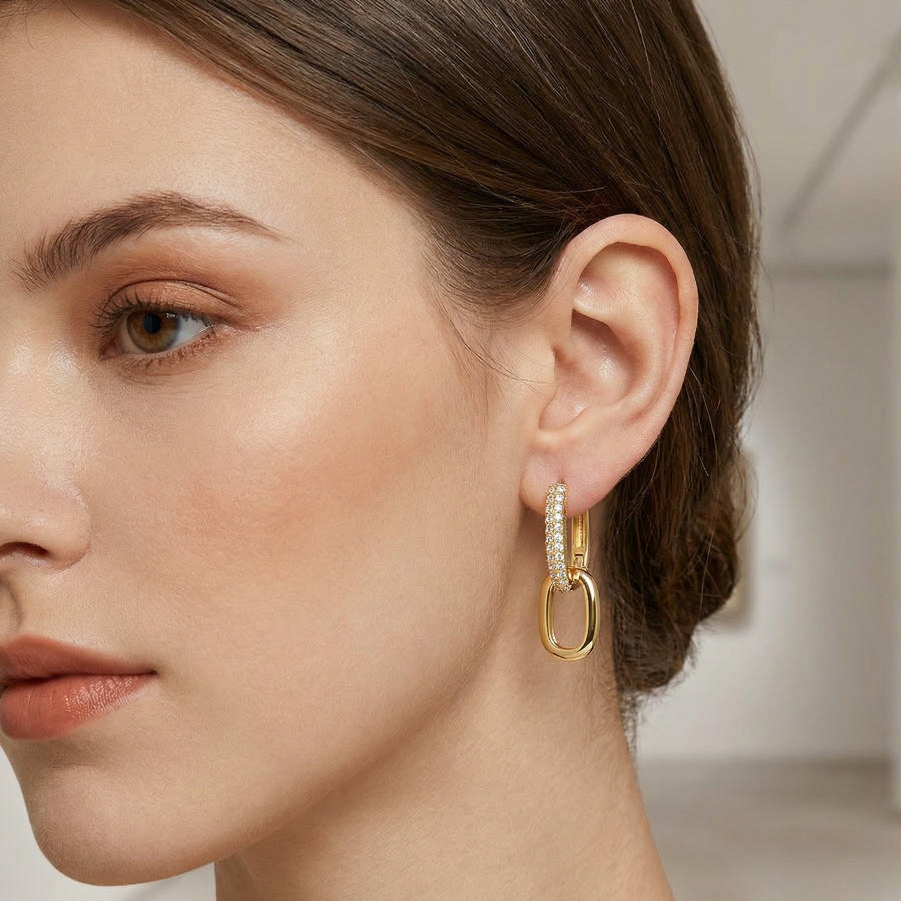 Cherry Diva Earrings Gold Plated Sterling Silver Dangling Crystal Hoop Earrings