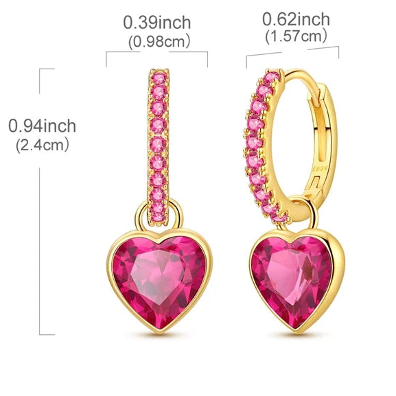 Cherry Diva Earrings Gold Plated Sterling Silver Pink Heart Hoop Earrings