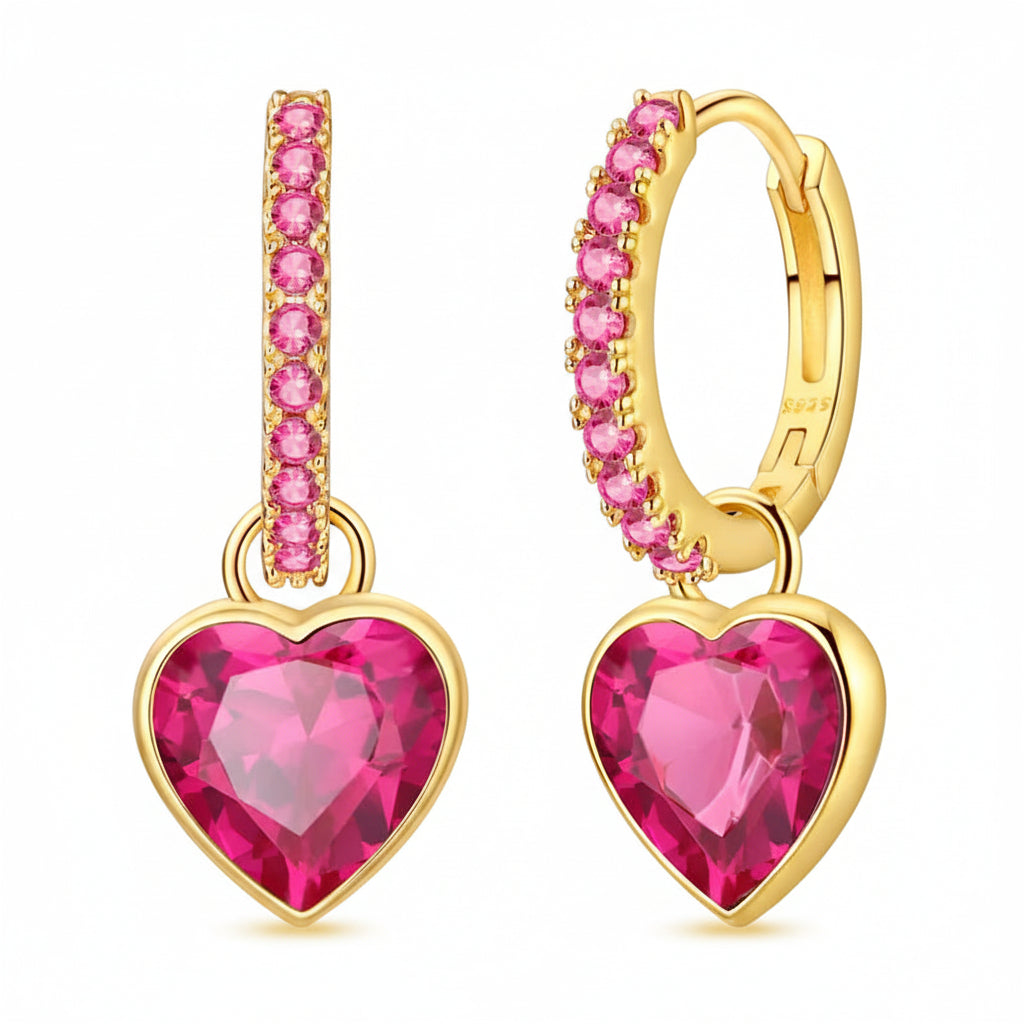 Cherry Diva Earrings Gold Plated Sterling Silver Pink Heart Hoop Earrings
