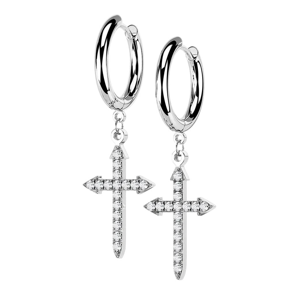 Cherry Diva Earrings Hypoallergenic Dangling Celtic Crystal Cross Hoop Earrings