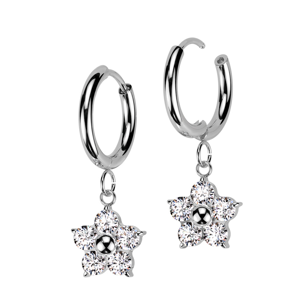 Cherry Diva Earrings Hypoallergenic Dangling Crystal Flower Huggie Hoop Earrings