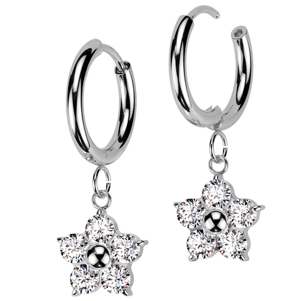 Cherry Diva Earrings Hypoallergenic Dangling Crystal Flower Huggie Hoop Earrings