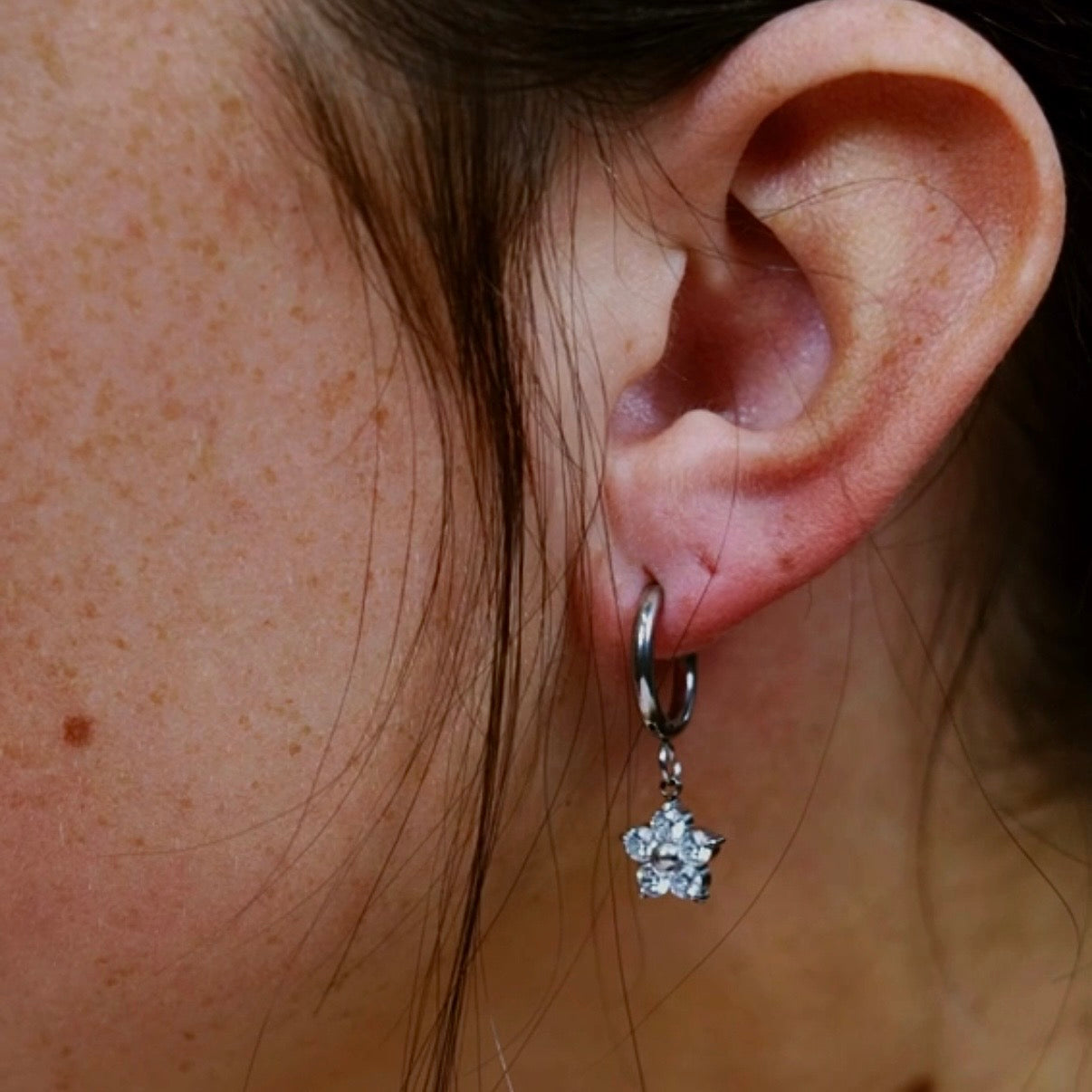Cherry Diva Earrings Hypoallergenic Dangling Crystal Flower Huggie Hoop Earrings