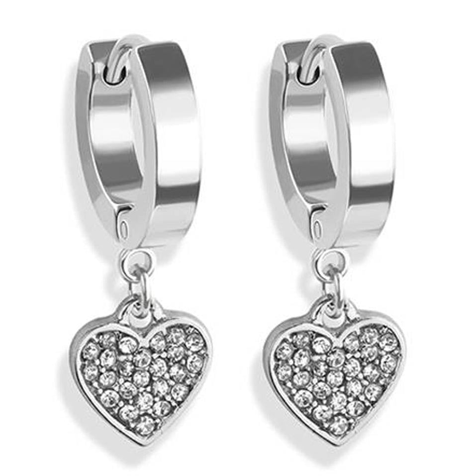 Cherry Diva Earrings Hypoallergenic Dangling Crystal Heart Huggie Hoop Earrings