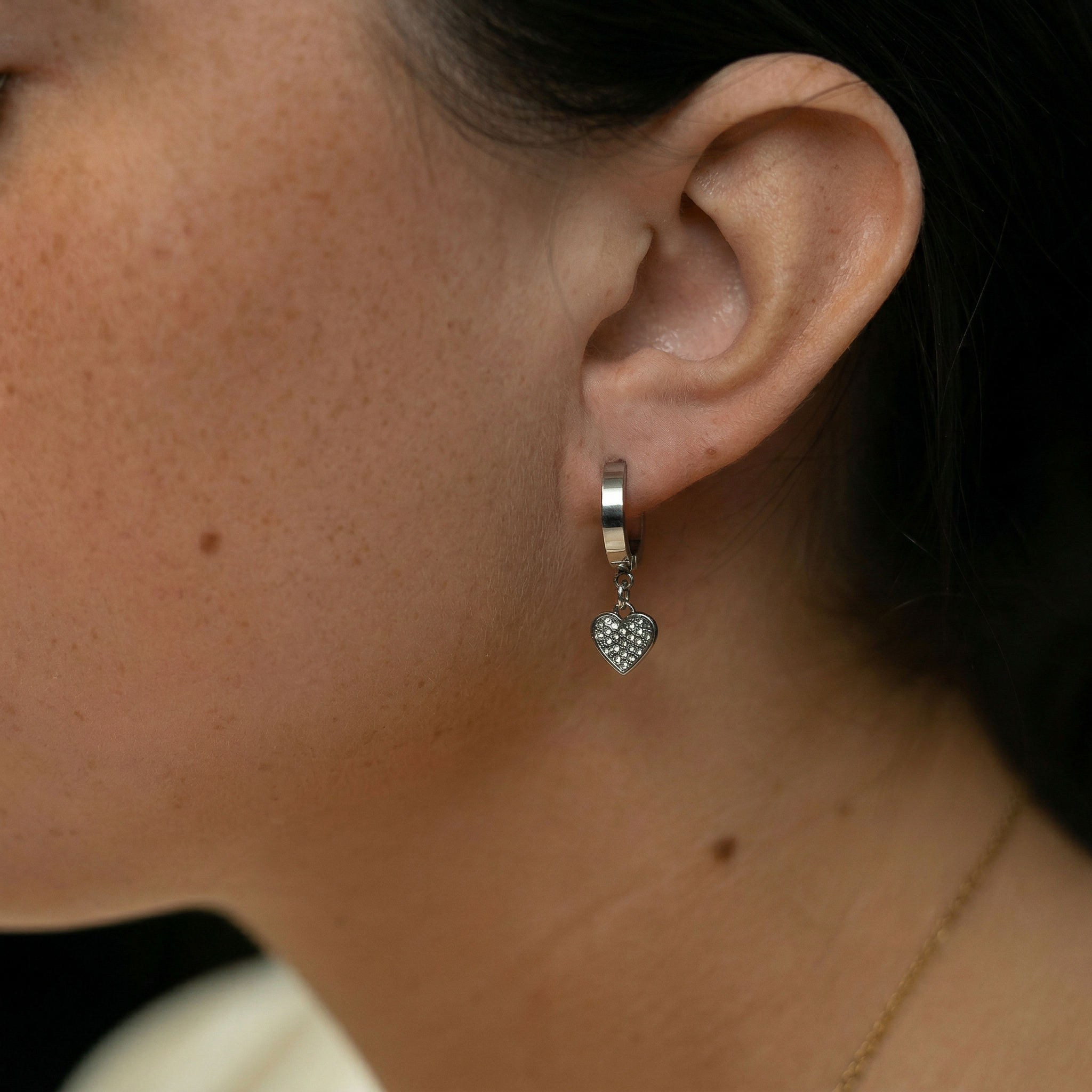 Cherry Diva Earrings Hypoallergenic Dangling Crystal Heart Huggie Hoop Earrings