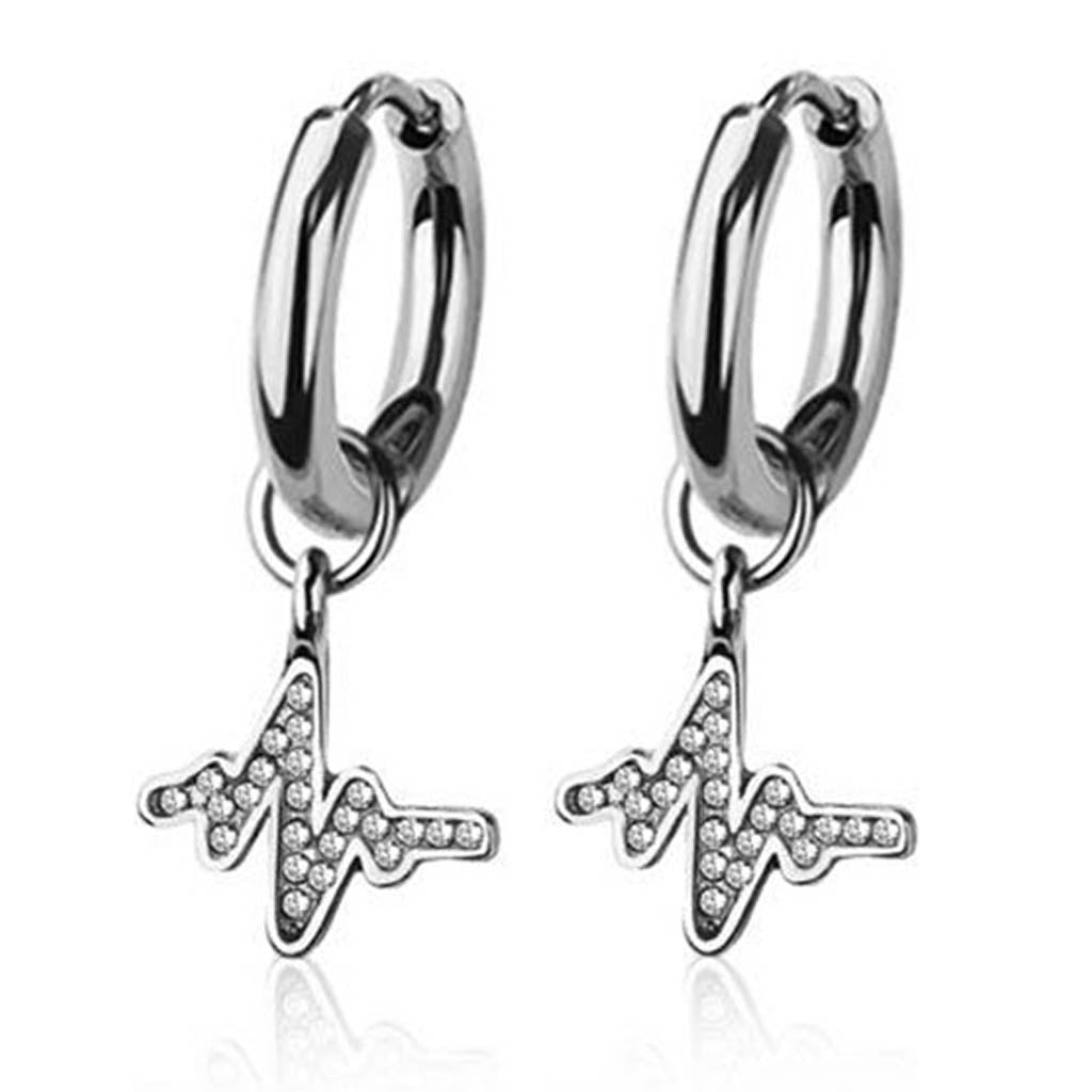 Cherry Diva Earrings Hypoallergenic Dangling Crystal Heartbeat Huggie Hoop Earrings