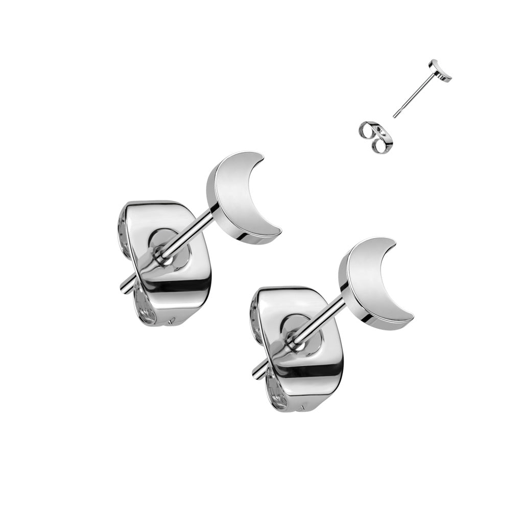 Cherry Diva Earrings Silver Titanium Crescent Moon Stud Earrings