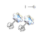 Cherry Diva Earrings Silver 20 Gauge Hypoallergenic Crystal Flower Stud Earrings