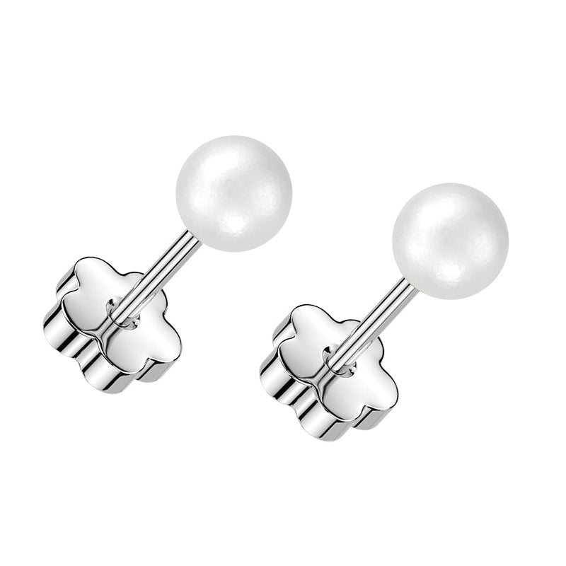 Cherry Diva Earrings Silver 20 Gauge Hypoallergenic Pearl Stud Earrings