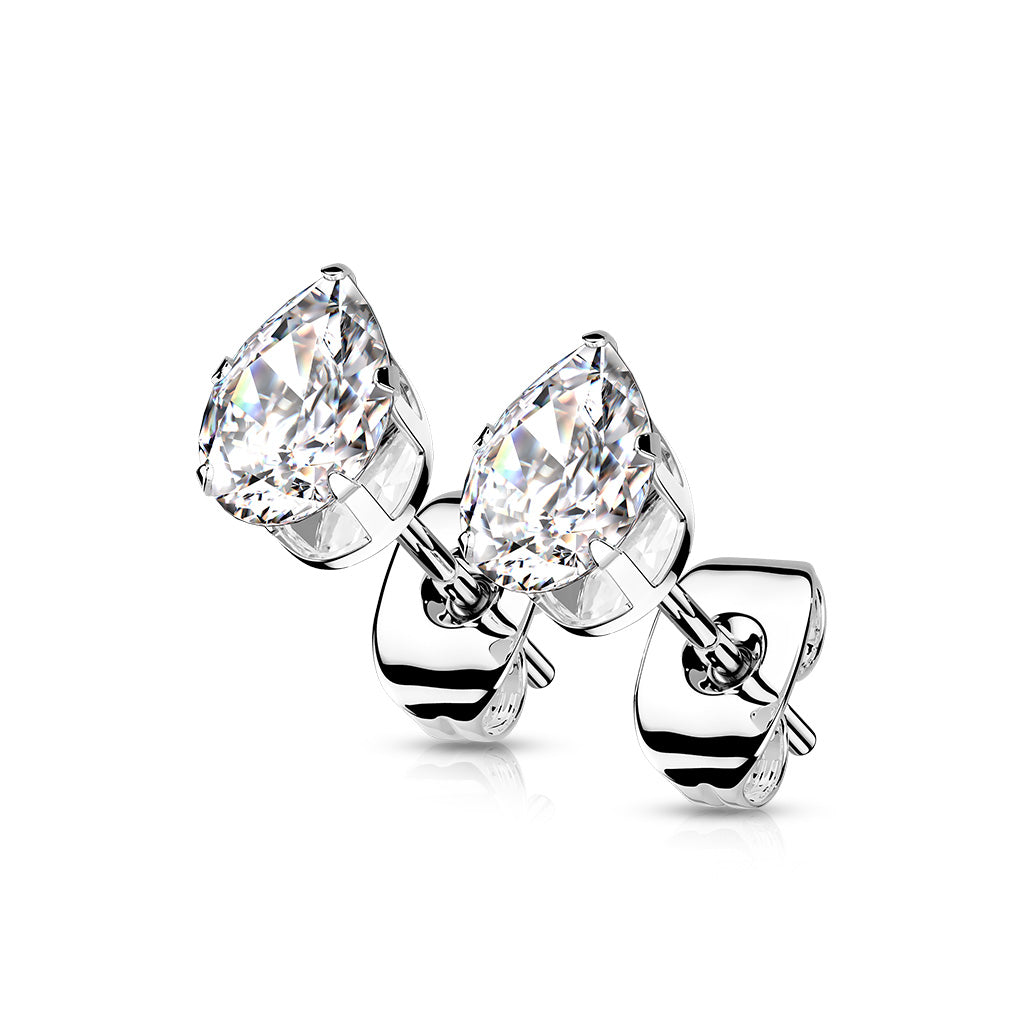 Cherry Diva Earrings Silver 20 Gauge Stainless Steel Crystal Droplet Stud Earrings