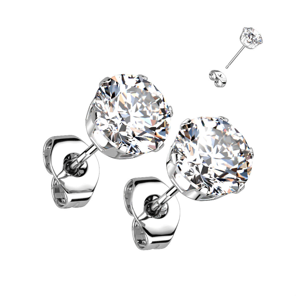 Cherry Diva Earrings Silver 20 Gauge Stainless Steel Crystal Stud Earrings