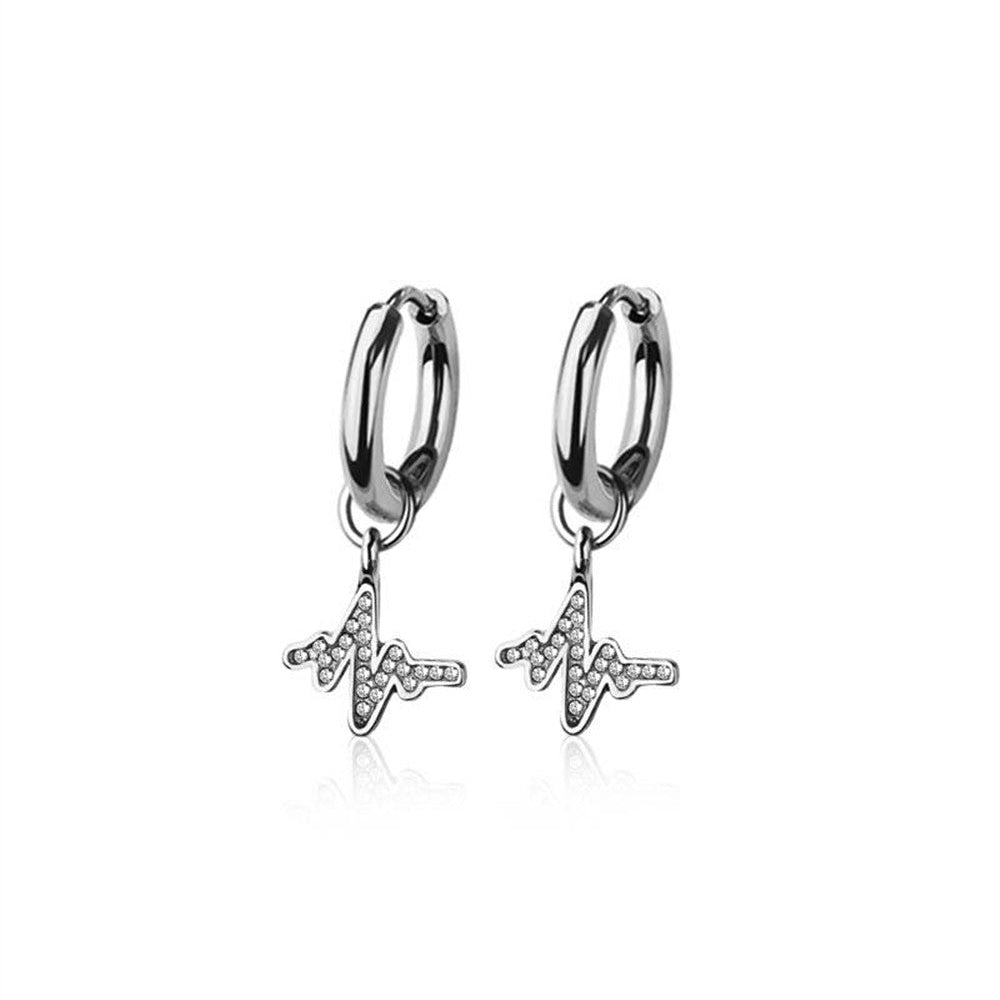 Cherry Diva Earrings Silver Hypoallergenic Dangling Crystal Heartbeat Huggie Hoop Earrings
