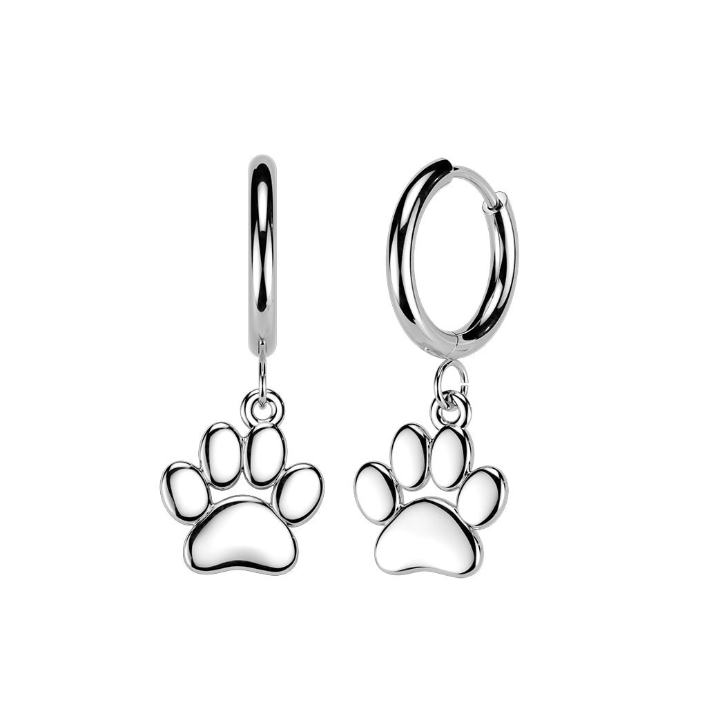 Cherry Diva Earrings Silver Hypoallergenic Dangling Crystal Paw Huggie Hoop Earrings
