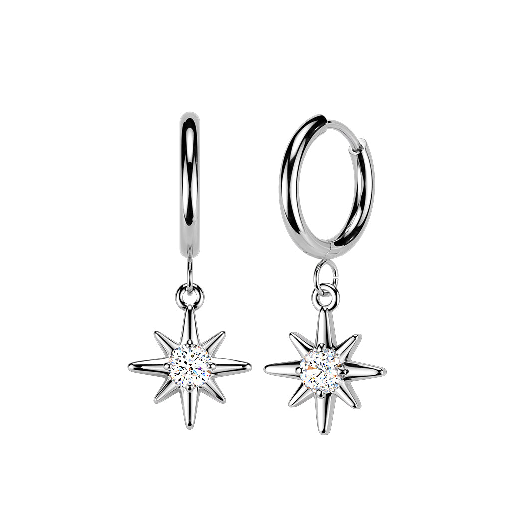 Cherry Diva Earrings Silver Hypoallergenic Dangling Crystal Star Huggie Hoop Earrings