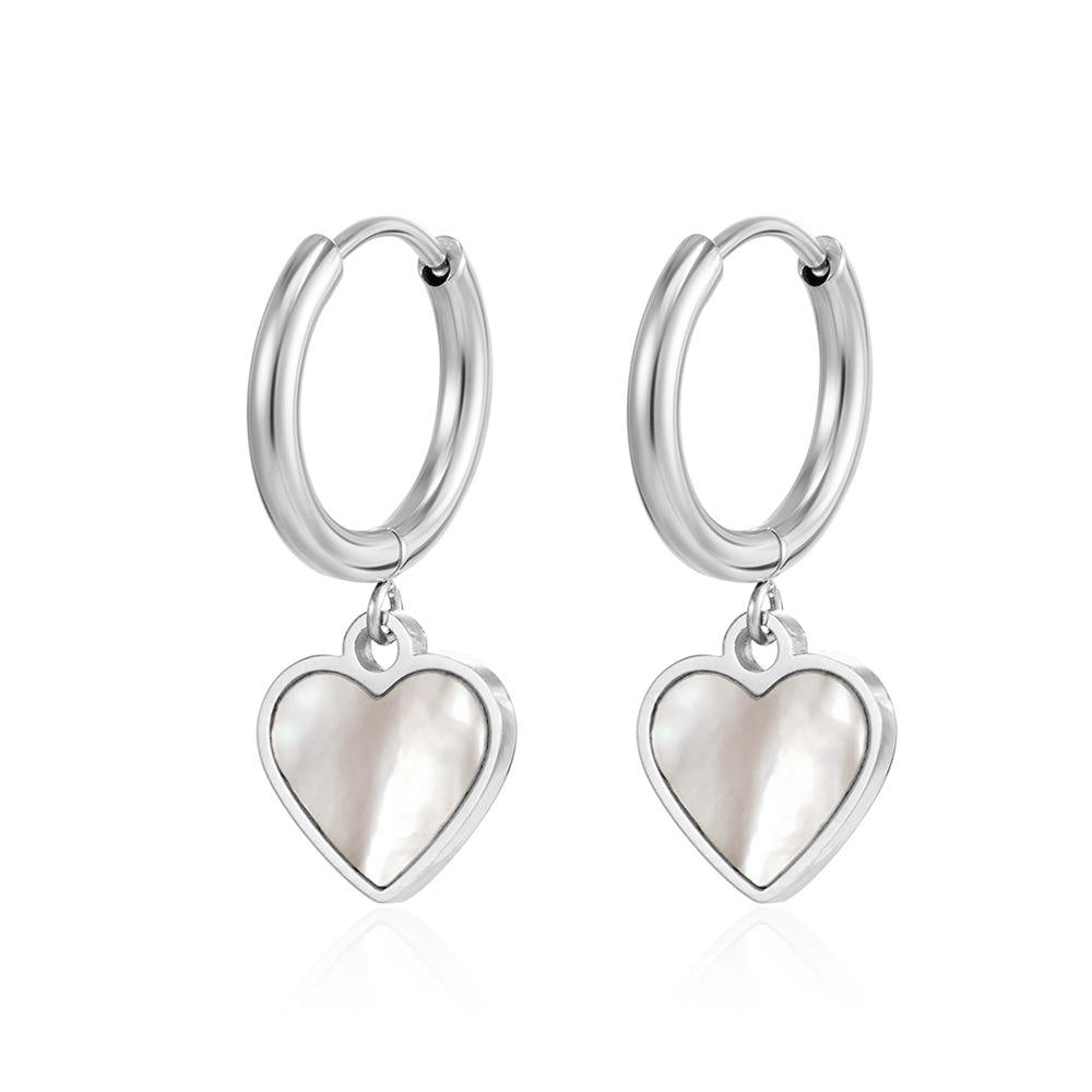 Cherry Diva Earrings Silver Hypoallergenic Dangling Pearl Heart Huggie Hoop Earrings