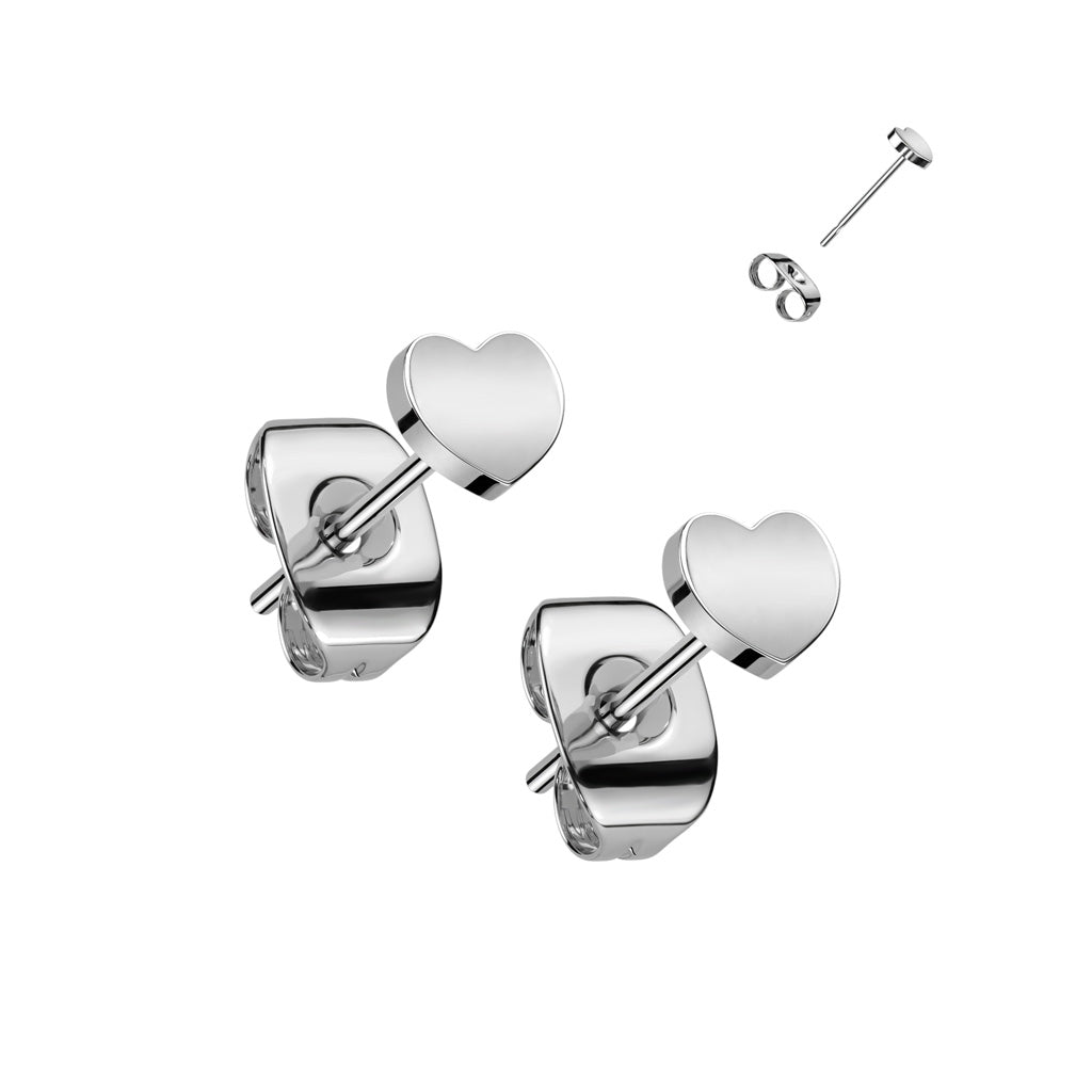 Silver Titanium Heart Stud Earrings