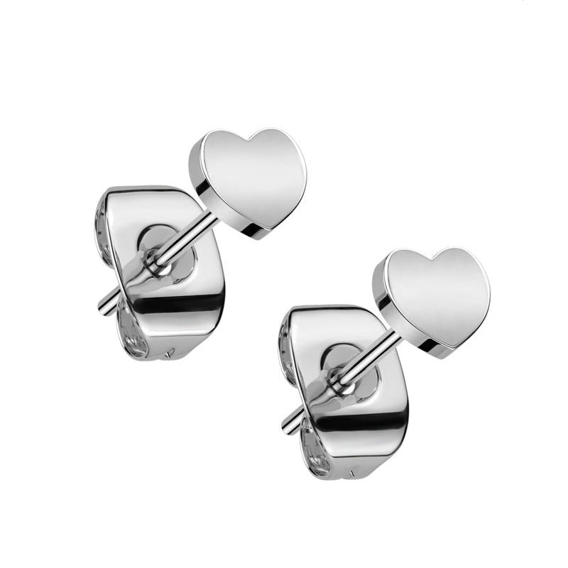 Cherry Diva Earrings Silver Titanium Heart Stud Earrings