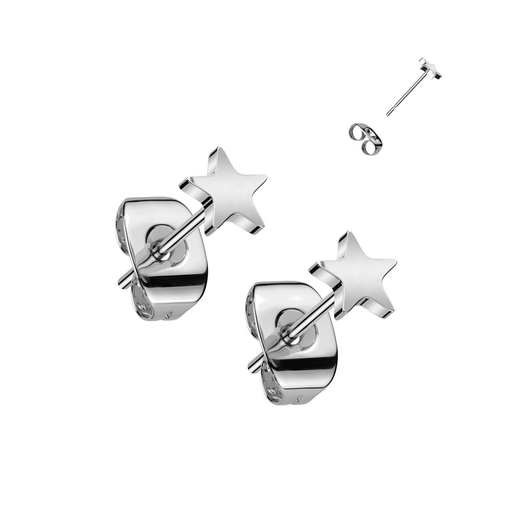 Silver Titanium Star Stud Earrings
