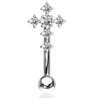 Cherry Diva Eyebrow Bar 16 Gauge Crystal Cross Eyebrow Barbell