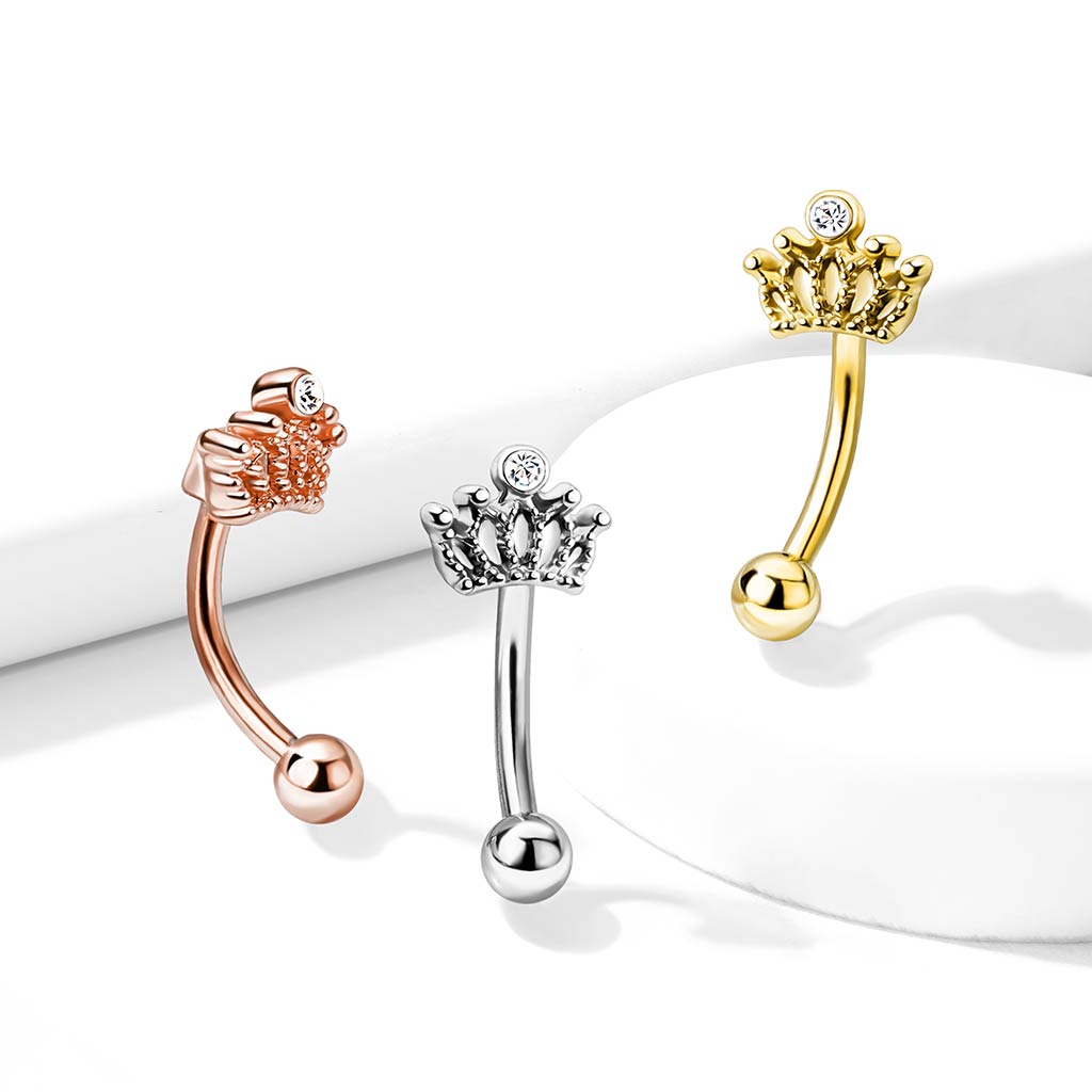 Cherry Diva Eyebrow Bar 16 Gauge Silver Tiara Eyebrow Barbell