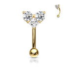 Cherry Diva Eyebrow Bar Gold 16 Gauge Prong Set Crystal Heart Eyebrow Barbell