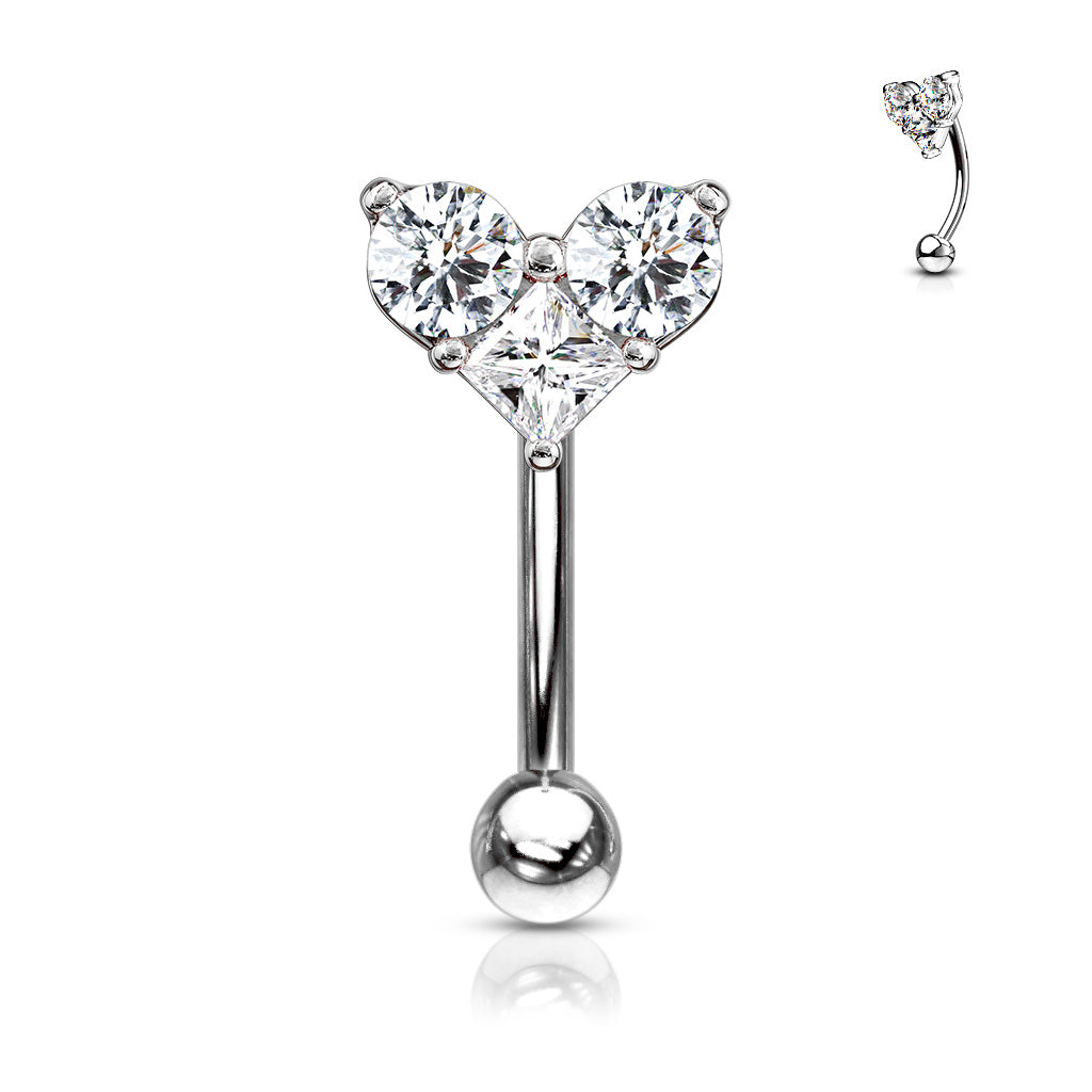 Cherry Diva Eyebrow Bar Silver 16 Gauge Prong Set Crystal Heart Eyebrow Barbell