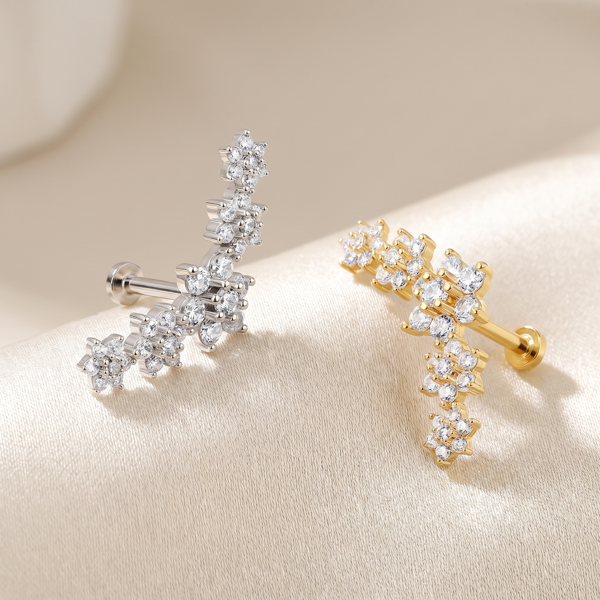 Cherry Diva Flat Back Stud 16 Gauge Crystal Flower Internally Threaded Flat Back Stud