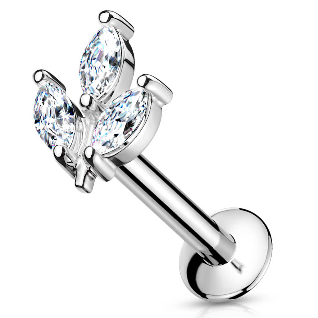 Cherry Diva Flat Back Stud 16 Gauge Dainty Threadless Marquise Flower Stud