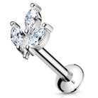 Cherry Diva Flat Back Stud 16 Gauge Dainty Threadless Marquise Flower Stud