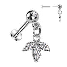 Cherry Diva Flat Back Stud Silver 16 Gauge Dangling Crystal Flower Press Fit Flat Back Stud