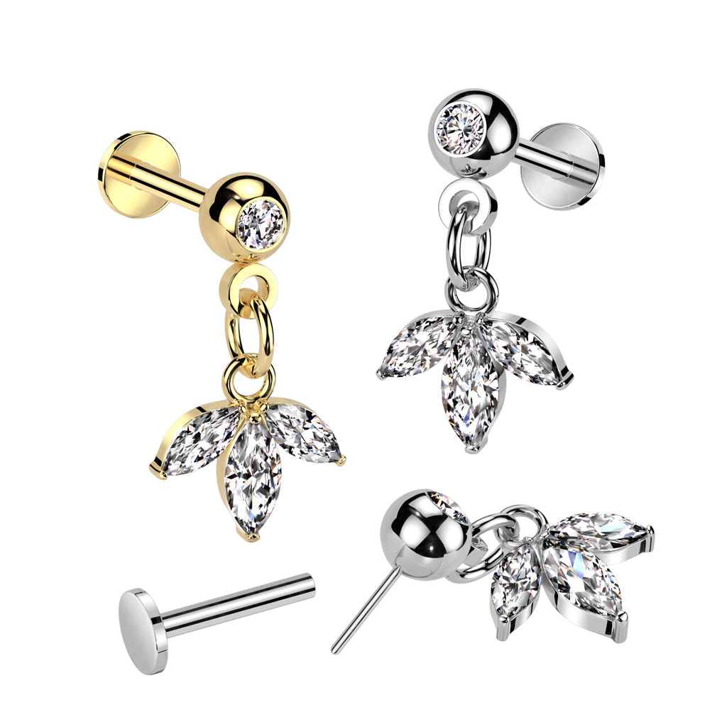Cherry Diva Flat Back Stud 16 Gauge Dangling Crystal Flower Press Fit Flat Back Stud